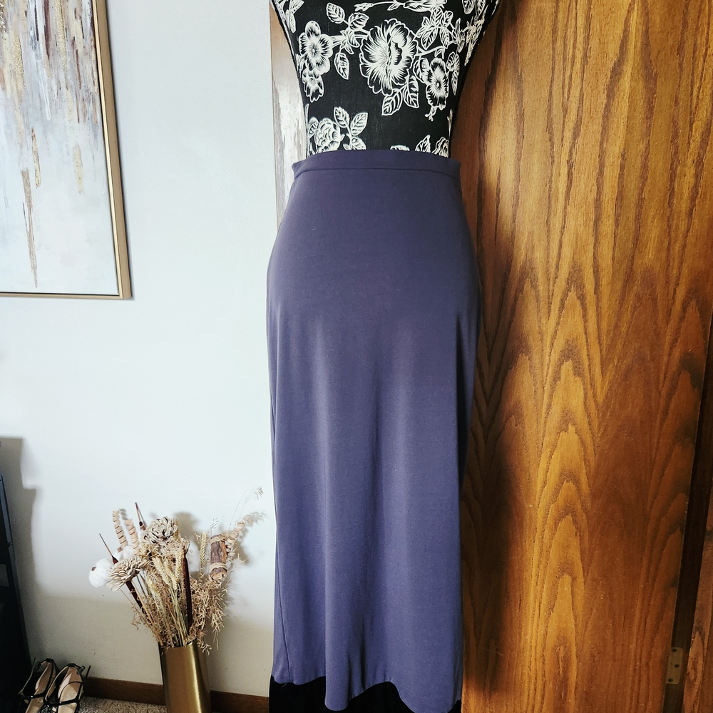 Merona Periwinkle Blue Maxi Skirt with Black Velvet Hem - Size Small
